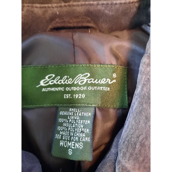 Eddie Bauer womens brown quilted button front heavy suede casual coat size S - Picture 6 of 10